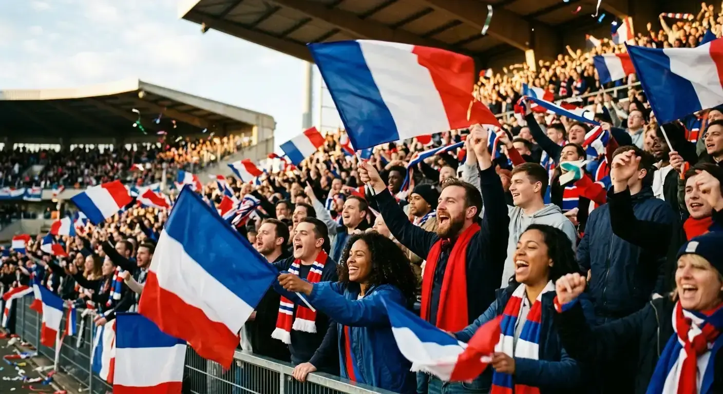 Aficionados ondeando banderas de Cabo Verde celebrando en la grada de un estadio
